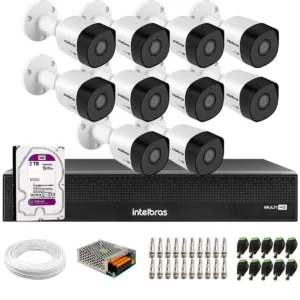 Kit 10 Cameras Intelbras VHD 1220 B G7 Bullet Full HD 1080p Multi HD  + Dvr Intelbras 16 Canais + HD 2TB Purple
