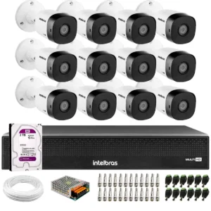 Kit 12 Cameras Intelbras VHD 1220 B Full HD 1080p Bullet Visão Noturna de 20 metros IP67 + Dvr Intelbras MHDX 1016-C 16 Canais + HD 2TB Purple