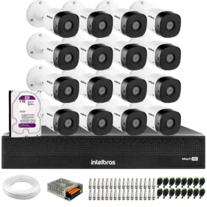 Kit 16 Cameras Intelbras VHD 1220 B Full HD 1080p Bullet Visão Noturna de 20 metros IP67 + Dvr Intelbras MHDX 1016-C 16 Canais + HD 2TB Purple