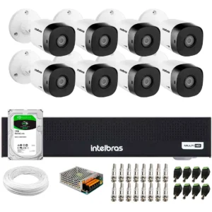 Kit 8 Cameras Intelbras VHD 1220 B Full HD 1080p Bullet Visão Noturna de 20 metro + Dvr Intelbras 8 Canais + HD 1TB