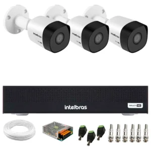 Kit 3 Cameras Intelbras VHD 1220 B Full HD 1080p Bullet Visão Noturna de 20 metros  + DVR Intelbras 4 Canais + HD 1TB