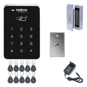 Conjunto Controle de Acesso Intelbras digiprox  + Fechadura Magnética c/Botoeira + 10 Chaveiro de acesso + Fonte 12V