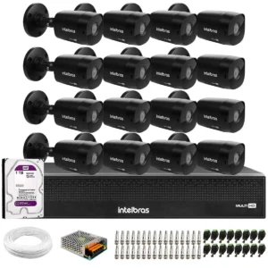 Kit 16 Câmeras Intelbras VHD 1230 B Full HD 1080p Bullet Black G7 Visão Noturna 30m Dvr MHDX 3116-C 16 Canais + HD 1TB