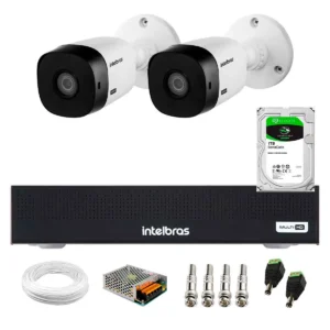 Kit 2 Câmeras Intelbras VHL 1220 B HDCVI LITE Bullet Full HD 1080p Visão Noturna 20m IP66 + DVR MHDX  4 Canais + HD 1TB